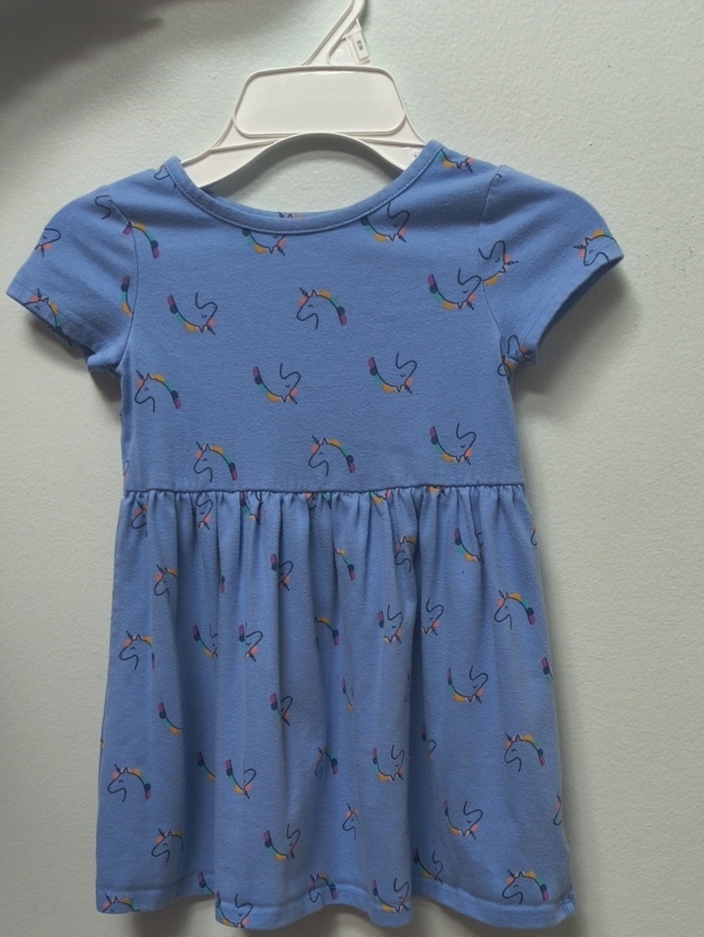 Blue Unicorn Print Short Sleeve Kids Dress- Cat and Jack- Size 4T